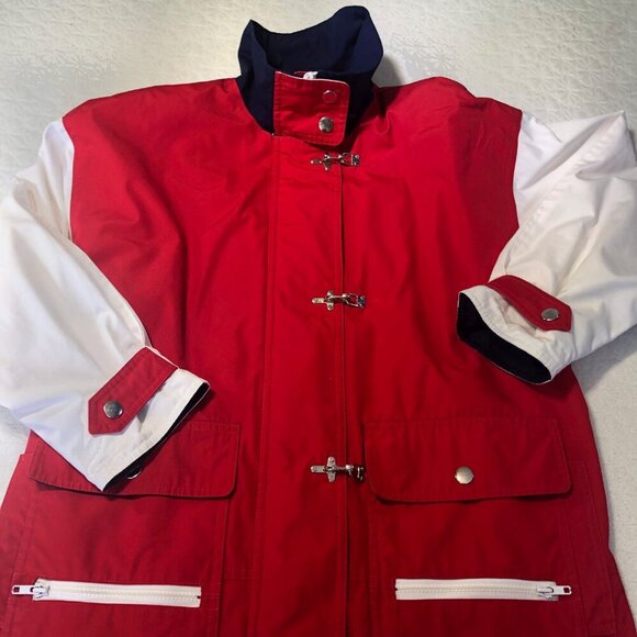 London Fog Jacket Red/White/Blue Women’s Size Med Full Zip W ClaspMetal Closures - Picture 2 of 10
